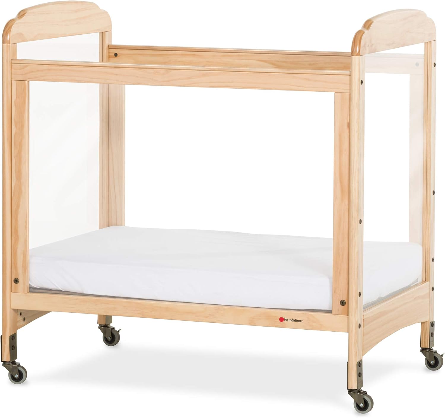 Foundations Serenity 4-Panel Clearview Compact Crib, Fixed-Side, Natural Wood