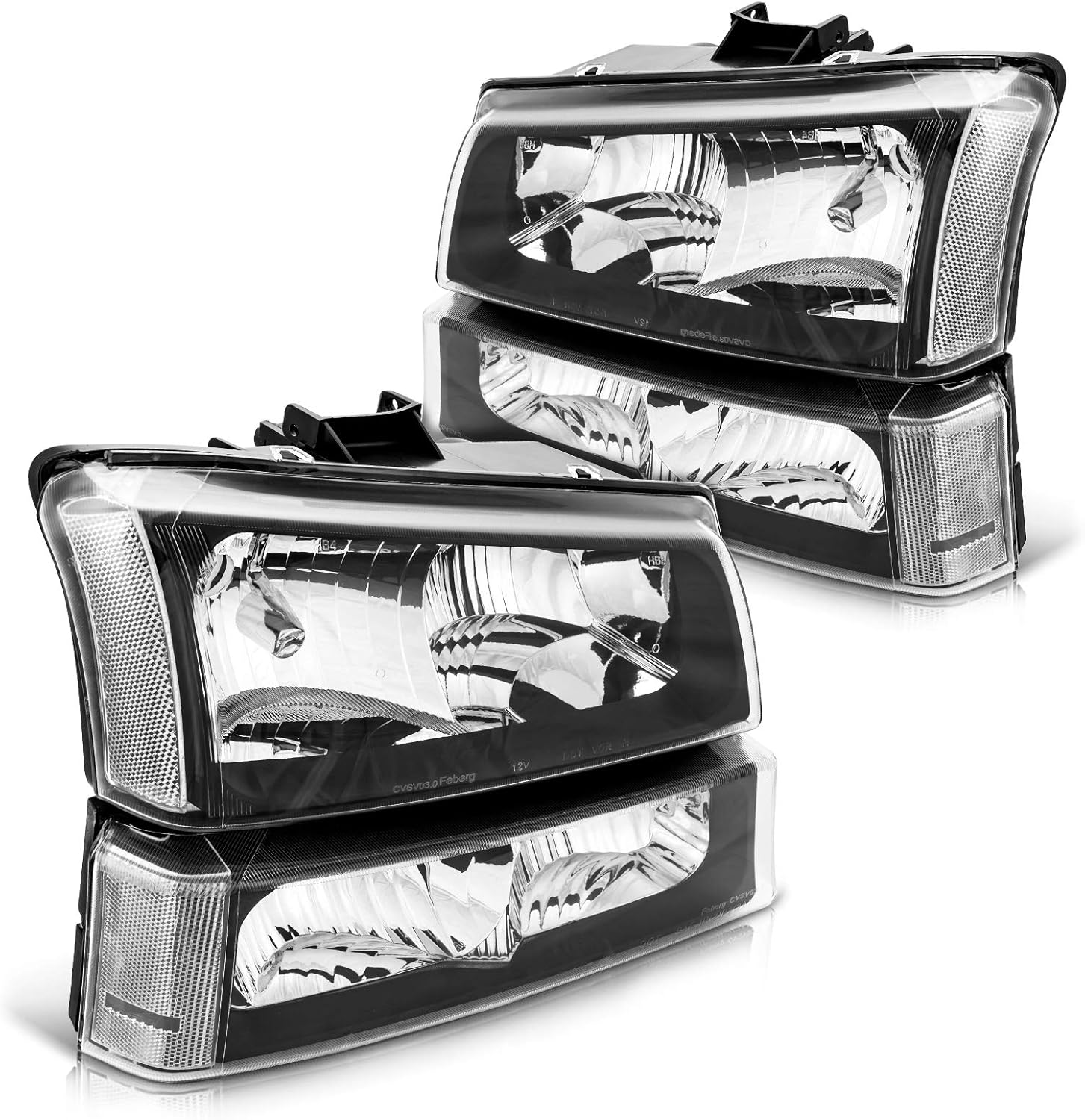 Silverado Headlight from Torchbeam, Replacement Headlight Assembly for 2003-2006 Silverado/Avalanche 1500/2500/3500 Chrome Housing Amber Reflector Clear Lens Driver and Passenger Side