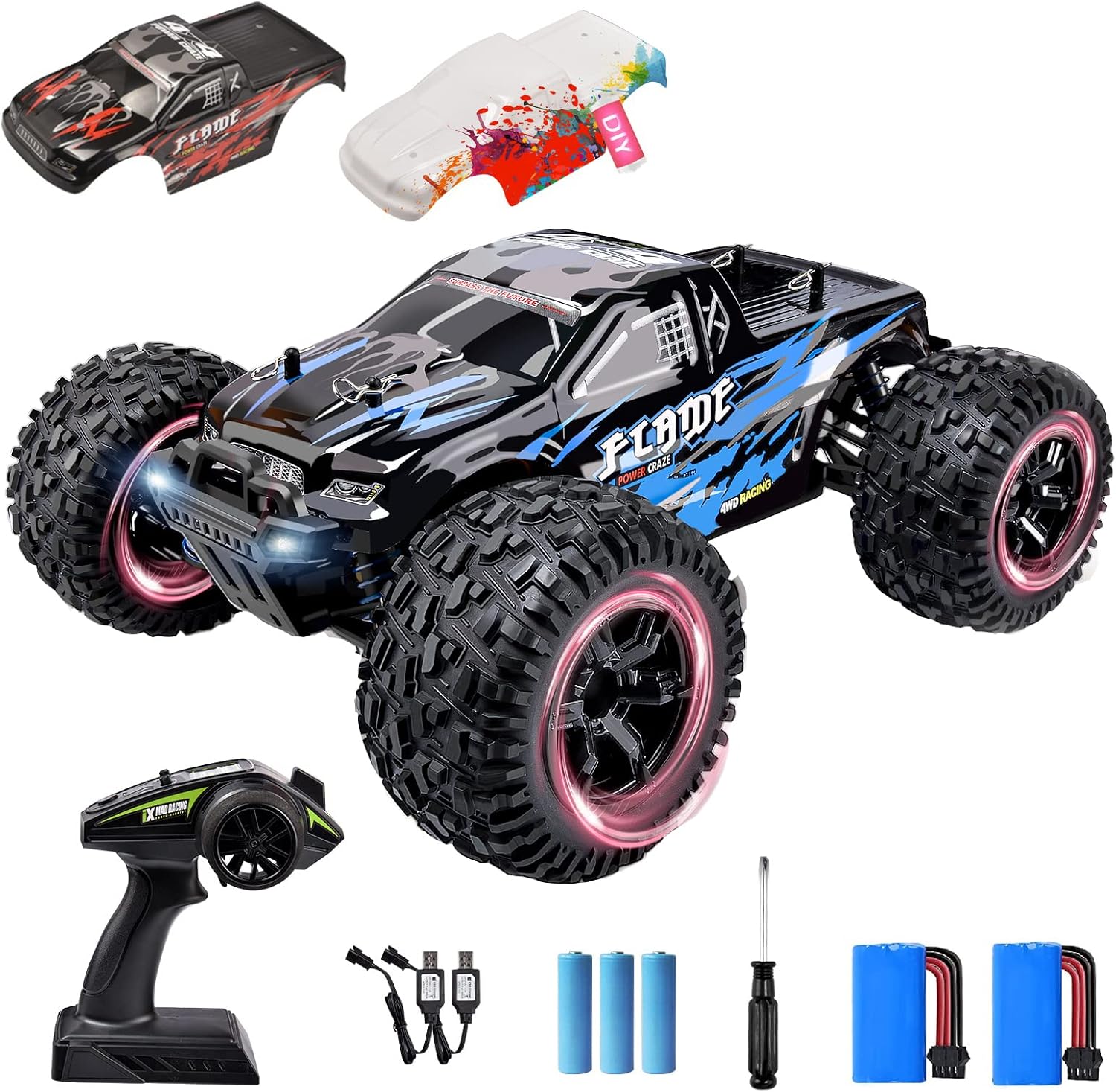 Eiskah 1:16 Scale Hobby RC Cars for Adults Boys,40+KM/H High Speed Remote Control Car,4x4 Off Road RC Truck Crawler Racing Electric Toy with DIY Extra Shell,2 Batteries for 40+ Min Play