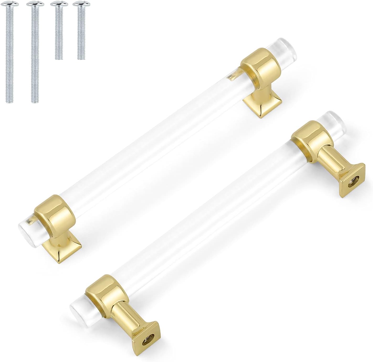 10 Pack Gold Base Crystal Cabinet Pull Handles 5''Hole Spacing Clear Crystal Drawer Pulls Bar Shape Kitchen Bedroom Bathroom Hardware Knobs and Pulls Pack of 2