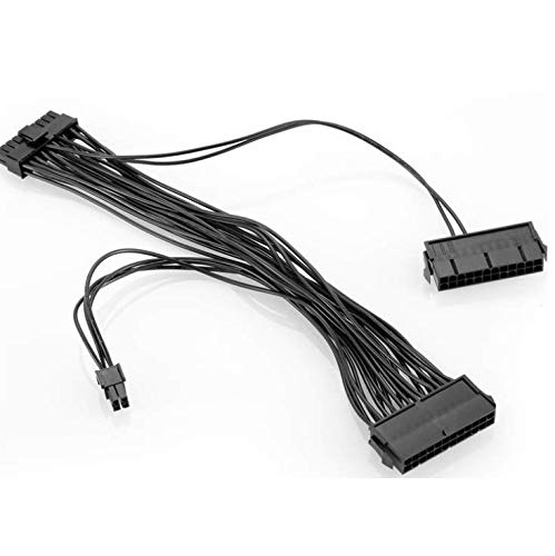 Dual Multiple PSU Power Supply 24 Pin Extension Cable Splitter Adapter Kit Black, for ATX Motherboard, 24 pin to 24(20+4) pin 1 Feet