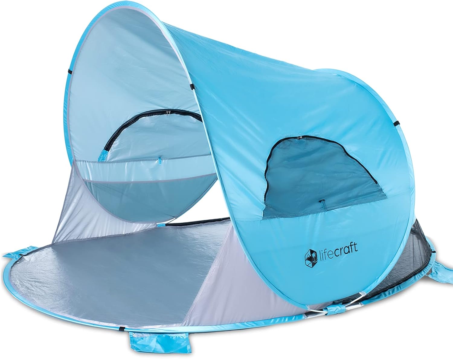 Lifecraft Pop Up Beach Tent, Easy Instant Outdoor 3 4 Person Family Umbrella Sun Shelter with UPF 50+ UV Protection Cabana for Baby, Automatic Setup Shade , Blue, POPUPBEACHTENT_BLU