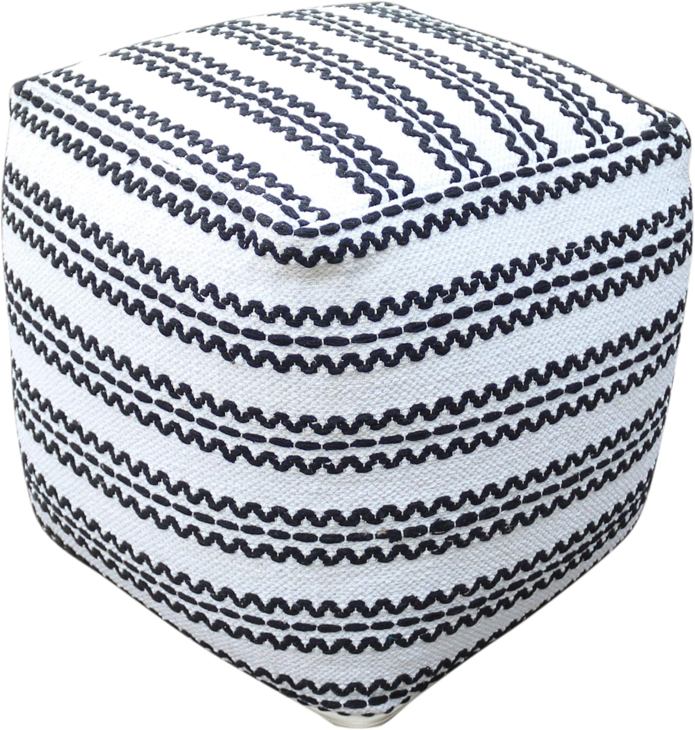 Christopher Knight Home Davis Boho Cotton Pouf, Natural and Black