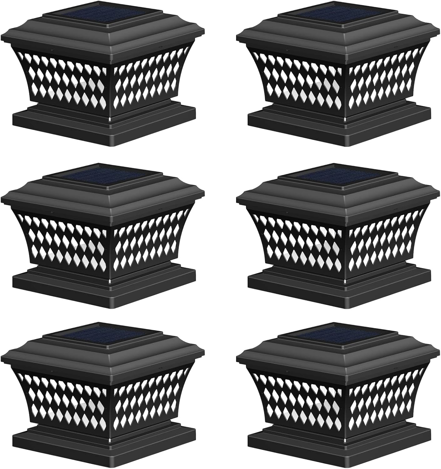 Solar Post Cap Lights Outdoor Post Lights LED Lighting Deck Fence Cap Light Two Light Modes Warm White/Bright White Suitable for 4x4 5x5 Wooden Posts Black 6pk