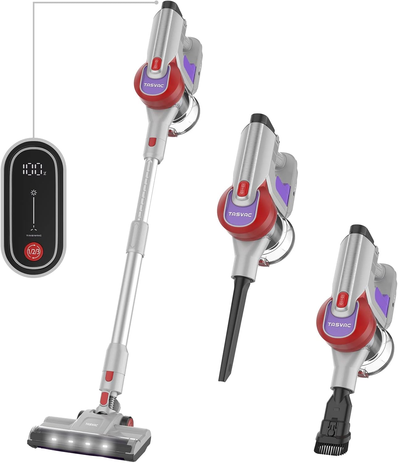 Cordless Vacuum Cleaner with Smart LED Display TASVAC 260W 23 k Pa 6 in 1 Powerful Suction Stick Vacuum, Lightweight, Up to 50 Runtime, 5 Cyclone Filter for Hardwood Floor Carpet, Pet Hair (Green)