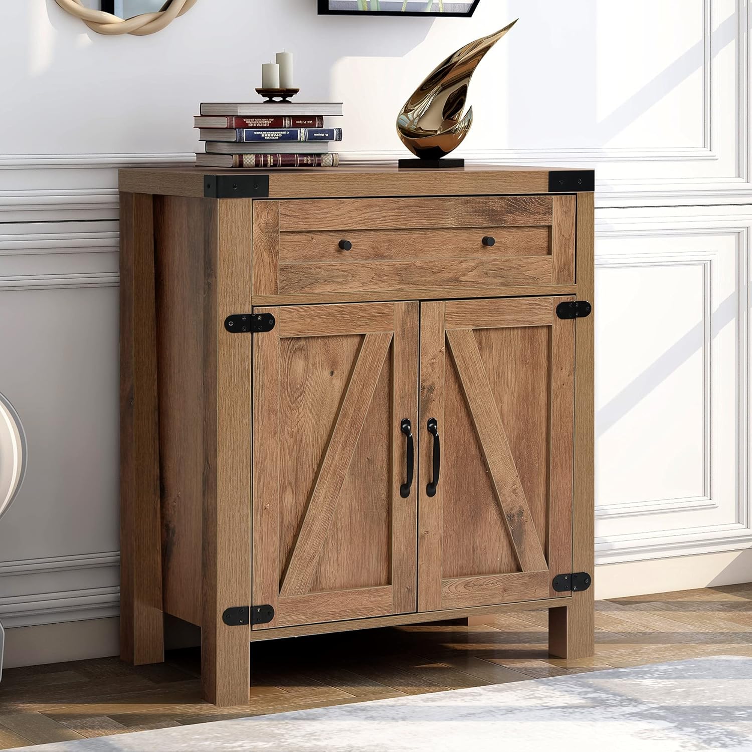 Wood Sideboard Storage Cabinet, Rustic Console Table with Drawer and Cabinet, Entryway Buffet Sofa Table with 2 Front Facing Doors for Hallway, Living Room, Dining Room, Easy Assembly (Dark Grey)