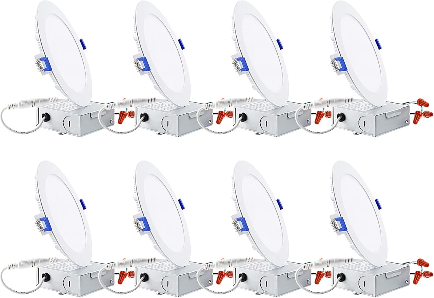 TORCHSTAR Basic Series 8-Pack 12W 6 Inch LED Recessed Lighting with Junction Box, 4000K Cool White, 5%-100% Dimmable, ETL and Energy Star Certified