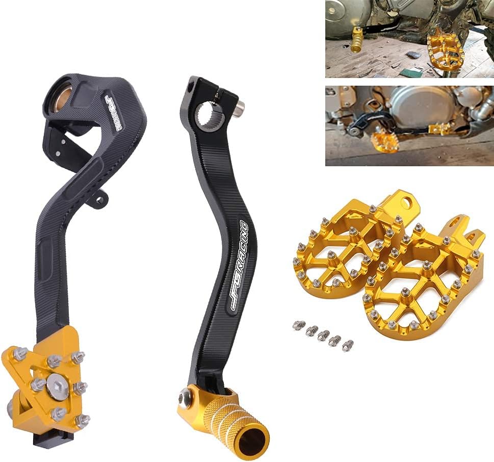 Motocycle Rear Brake Pedal Foot Lever+Folding Shift Lever Shifter+Foot Pegs Footpegs Compatible with DRZ 400 DRZ400 2000-2004 DRZ400E 2000-2007 DRZ400S 2000-2019 DRZ400SM 2005-2019 Gold Pack of 2