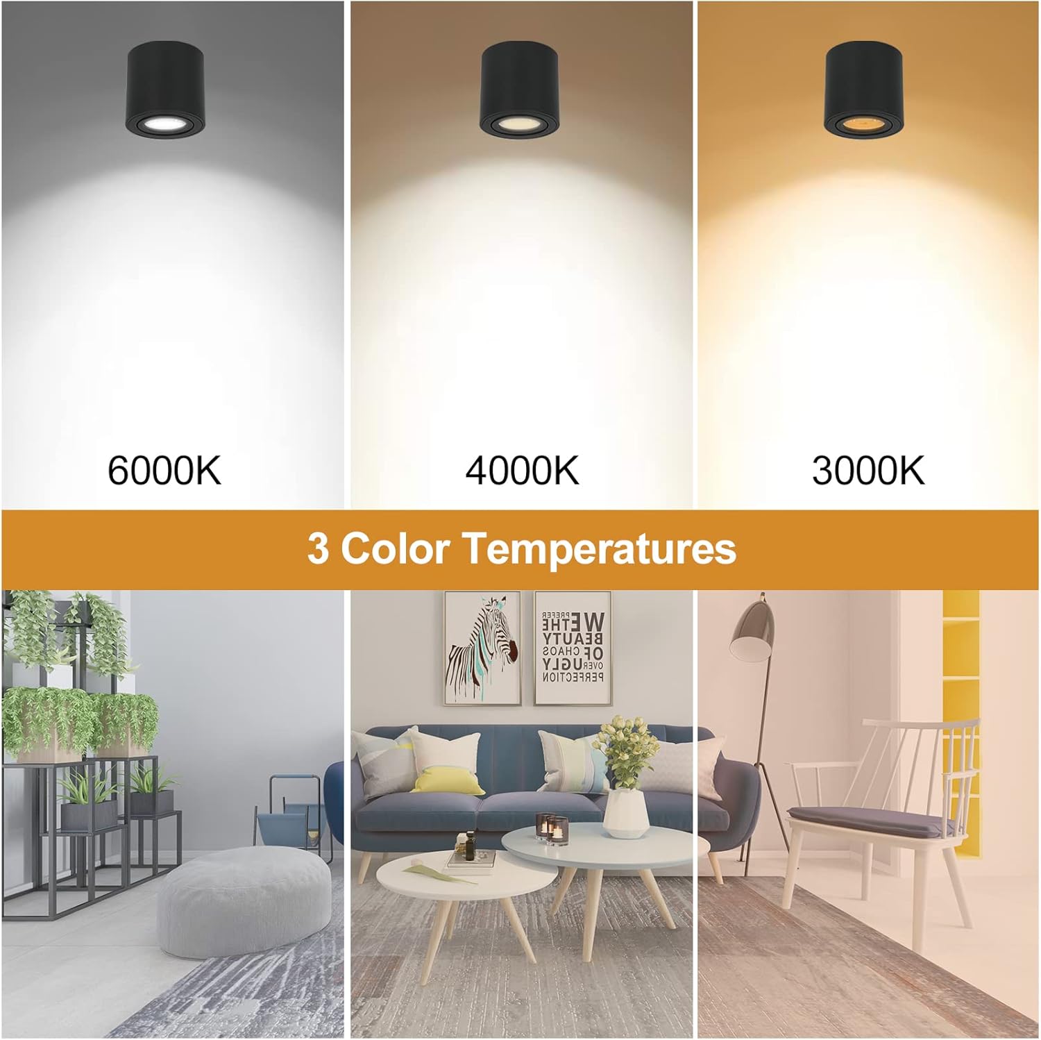 LED Ceiling Spotlight Indoor COB Surface Mounted Spotlight Dimmable Ceiling Downlight Wall Lamp with GU10 8W 3000K Round Spot Light for Kitchen Hallway Bedroom Dining Room Office Corridor( Black)