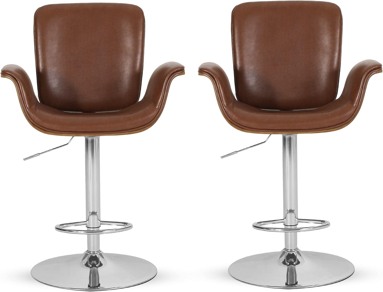 Romer Bentwood Adjustable Swivel Barstools - Cognac Brown/Silver (Set of 2)