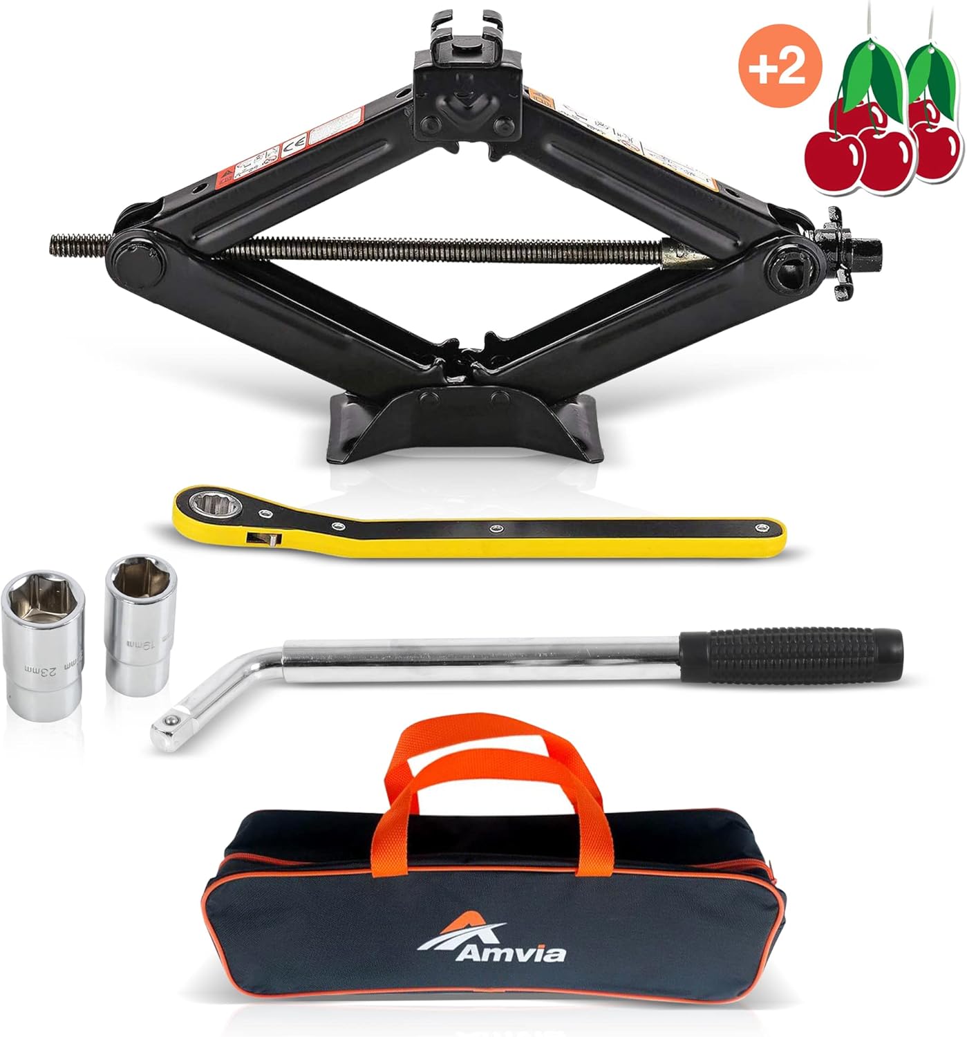 Car Jack Kit | Scissor Jack for Car 1.5 Ton (3,300 lbs) - Tire Jack Tool Kit | Portable, Ideal for SUV and Auto - Universal Car Emergency Kit with Lug Wrench | Heavy Duty Material Pack of 2