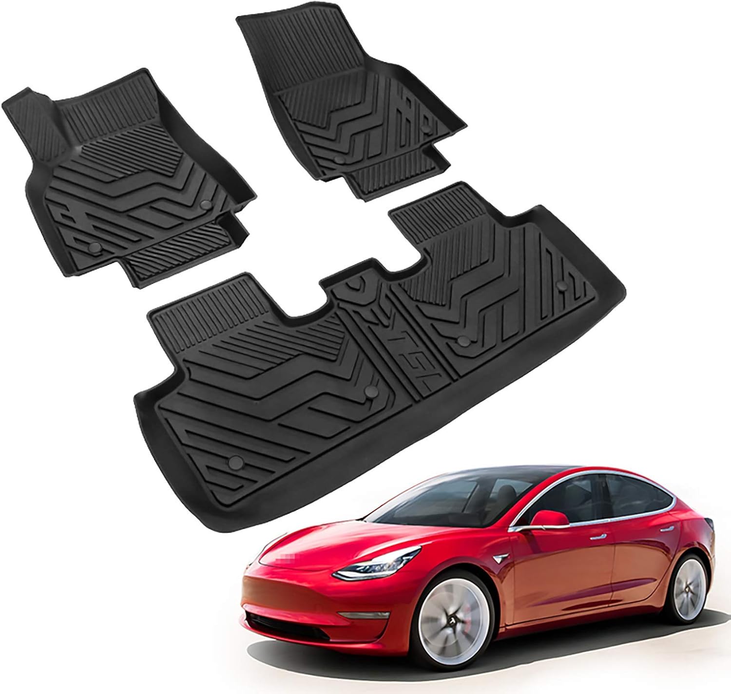 Model Y Floor Mats 3D All-Weather TPE Floor Liners for Tesla Model Y 2020 2021 2022 Interior Accessories Custom Waterproof (1st & 2nd Row, Black)