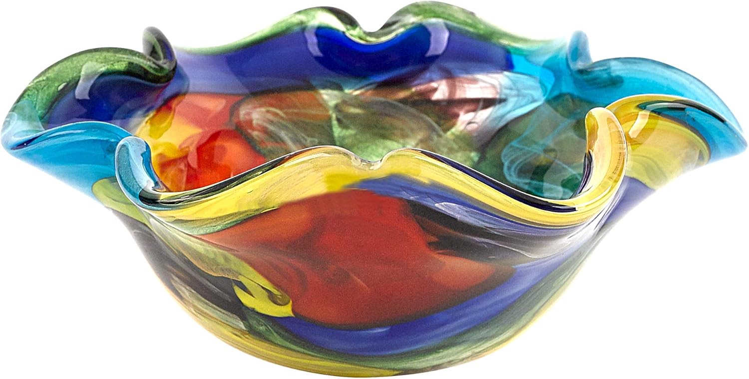 Badash Stormy Rainbow Murano-Style Art Glass Decorative Bowl - 8.5