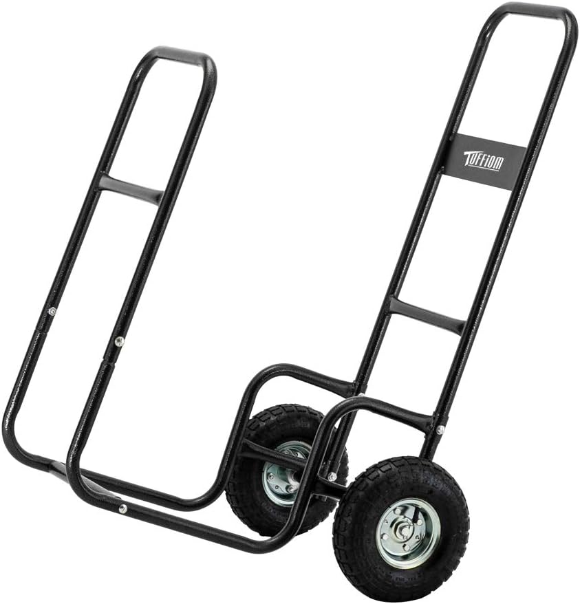 ROVSUN Firewood Cart Wood Hauler Fireplace Log Carrier Mover, Outdoor Indoor Wood w/ Rolling Wheel Dolly Storage Holder