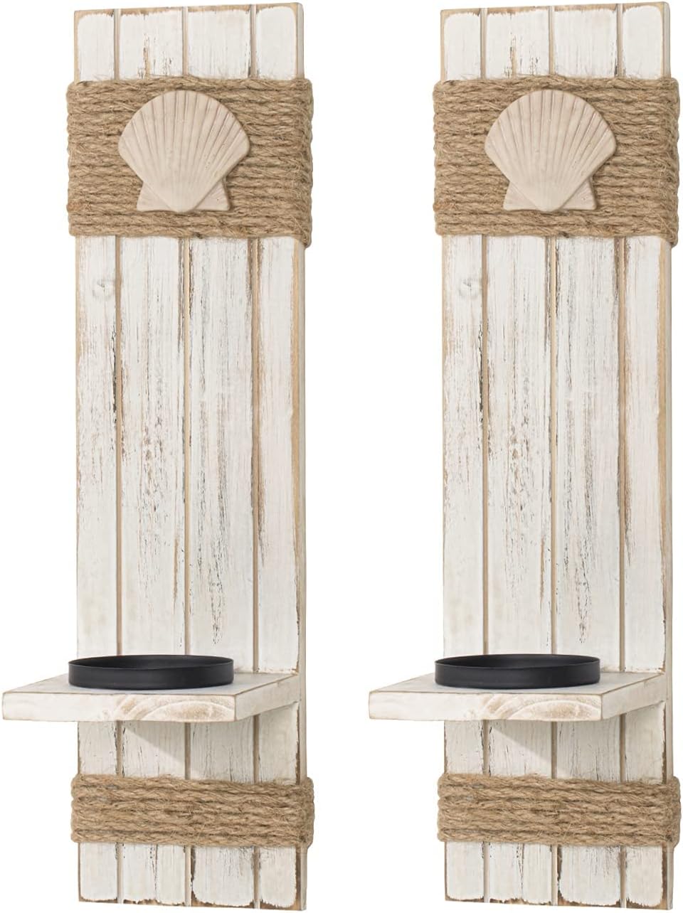 COSIEST Wall Hanging Candle Holders, Candle Sconce Set of 2 Decorative Oceanside Themed Seashell Design, Nautical Style Beach Bathroom Decor Pack of 2