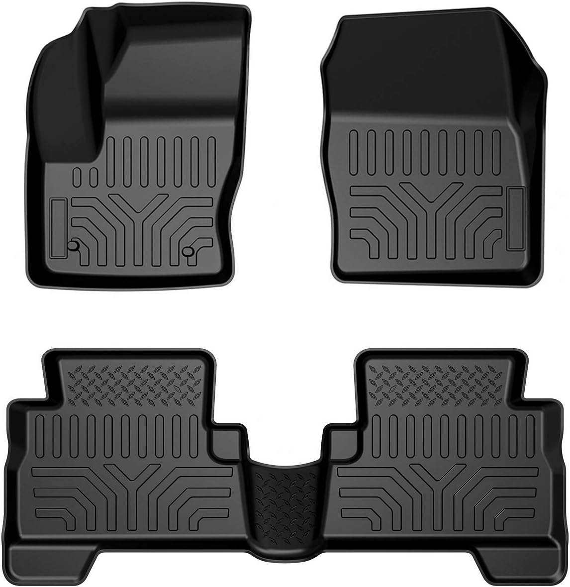Floor Mats Liners Compatible with Ford Escape 2013-2019, 2013-2018 C-Max, All Weather Guard Floor Liners TPE Car Mats Waterproof 1st and 2nd Row Black