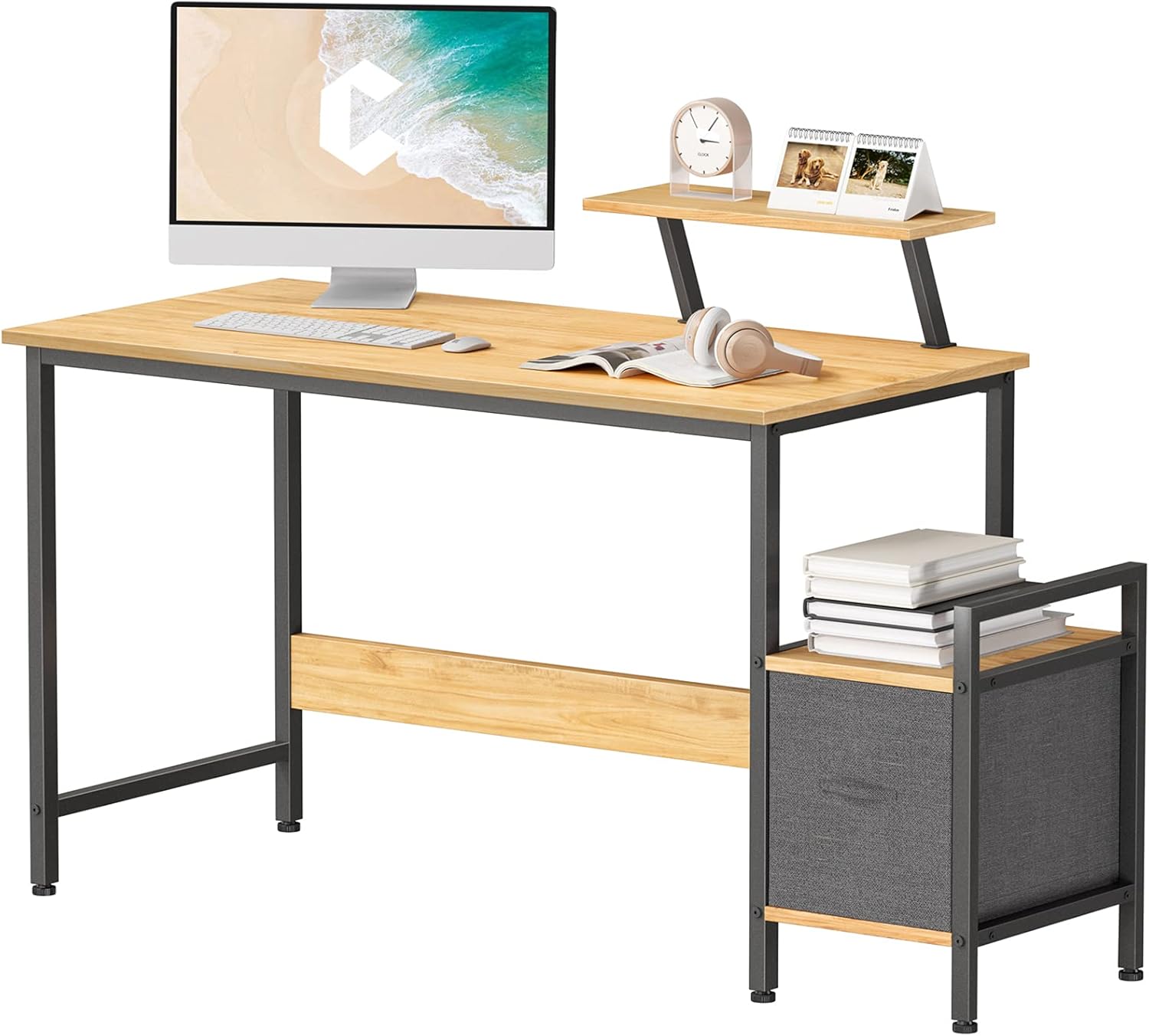 CubiCubi Small Computer Desk 47 Inch Home Office Multipurpose Writing Desk with Extra Storage Rack and Moveable Shelf, White