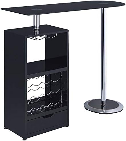 BOWERY HILL Glass Top Mini Bar Table with Wine Storage in Gloss Black