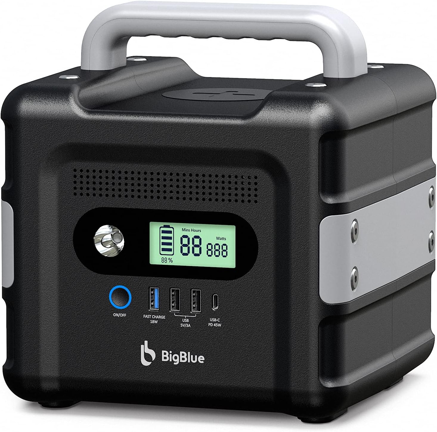 296Wh Portable Power Station, BigBlue [PD 100W Type-C] 80000mAh Solar Generator with MPPT, 4 Pure Sine Wave AC/4 DC/4 USB Ports, Fast Charge, CPAP Backup Battery with 18W Flashlight for Camping