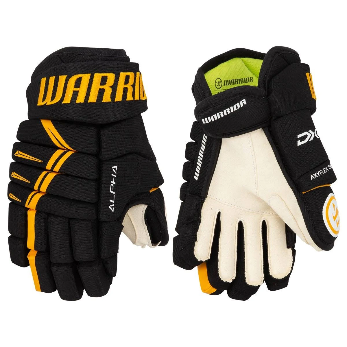 Warrior Alpha DX4 Junior Hockey Gloves, 12in., Black/Sport Gold