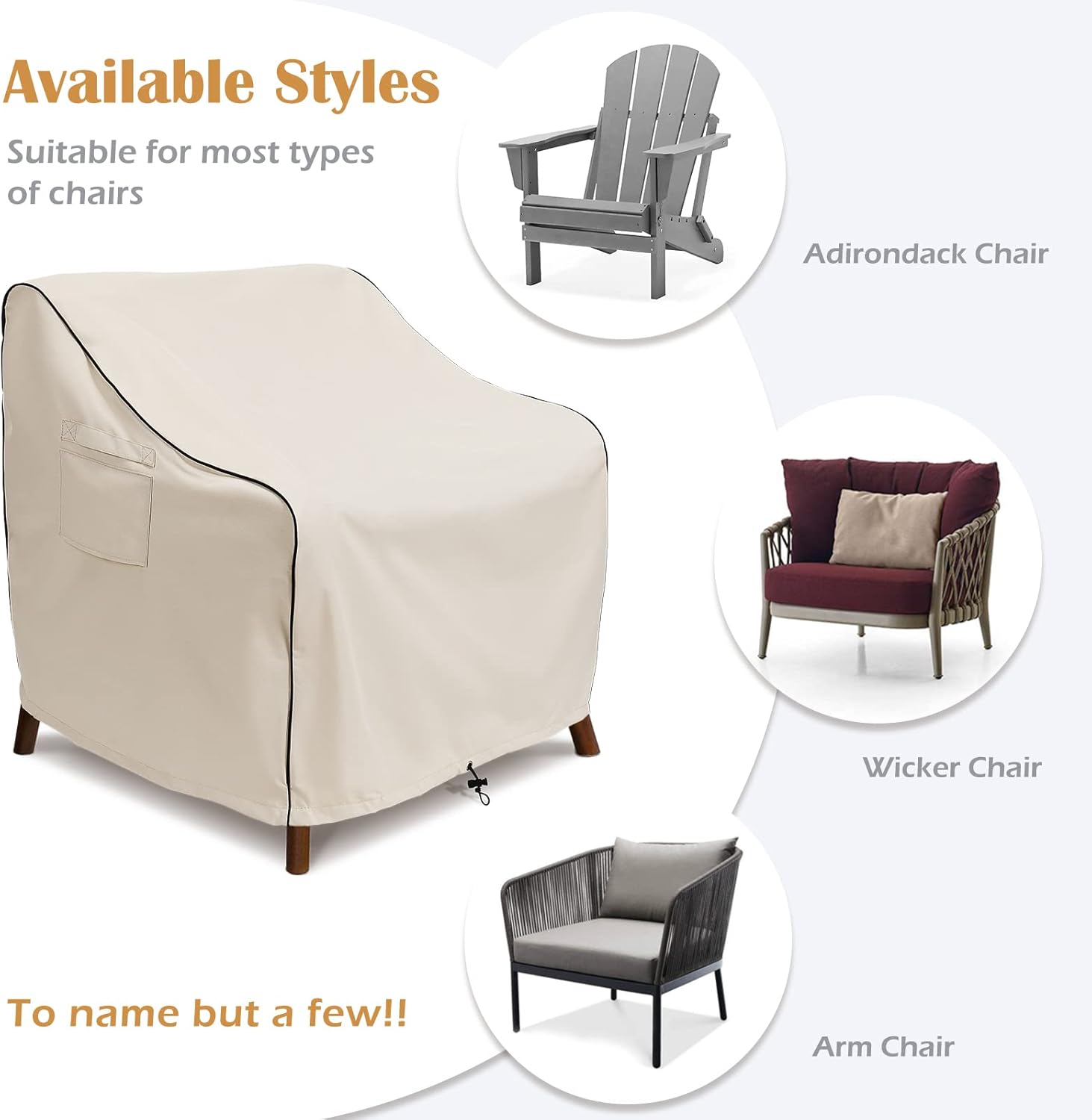 FILORA Patio Furniture Covers for Chairs, Outdoor Chair Covers Waterproof 600D Heavy Duty Durable Fits up to 36W x 37D x 36H Inches Beige (2 Pack)