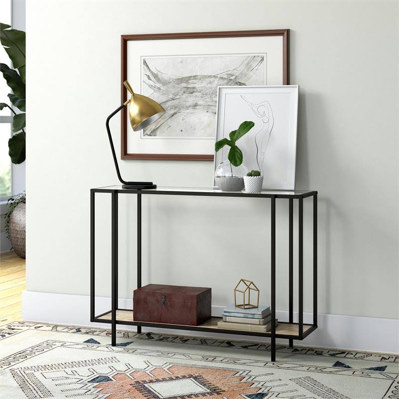 Hennu0026Hart Blackened Bronze Accent Table with Limed Oak Shelf - AT0938