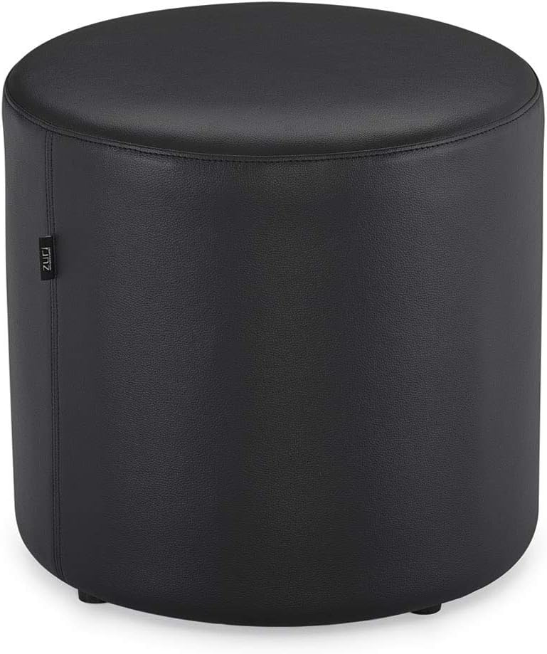 Zuri Furniture Modern Artos Round Ottoman in Black Leatherette