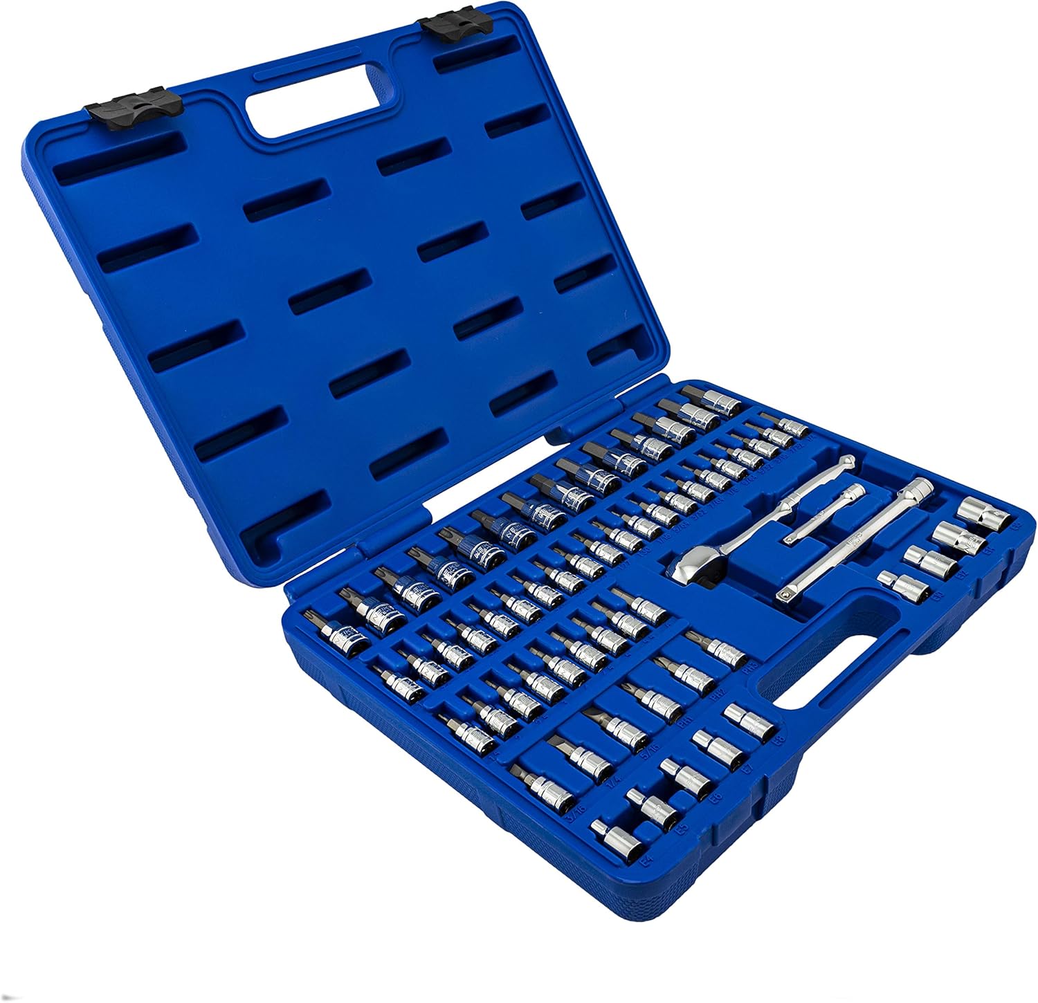 NEIKO 01146A Premium Master Combination Bit Socket Wrench Set, 62 Pieces | Dual Head Ratchet and Extensions | Torx | Hex | E-Torx | Screwdriver | S2 Steel Machined Bits | Chrome Vanadium Steel Sockets