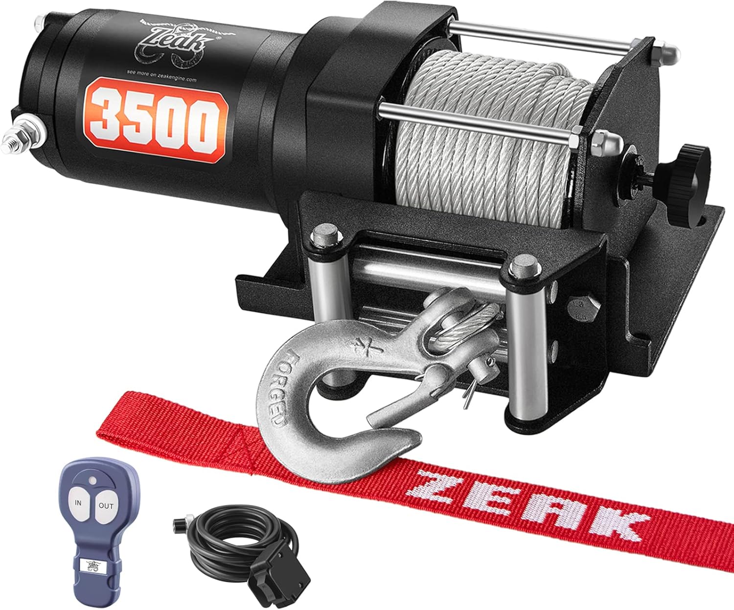 ZEAK 12V DC 3500 lb. ATV/UTV Electric Winch Kit, Steel Cable with Wireless Remote, Mini-Rocker, Bracket