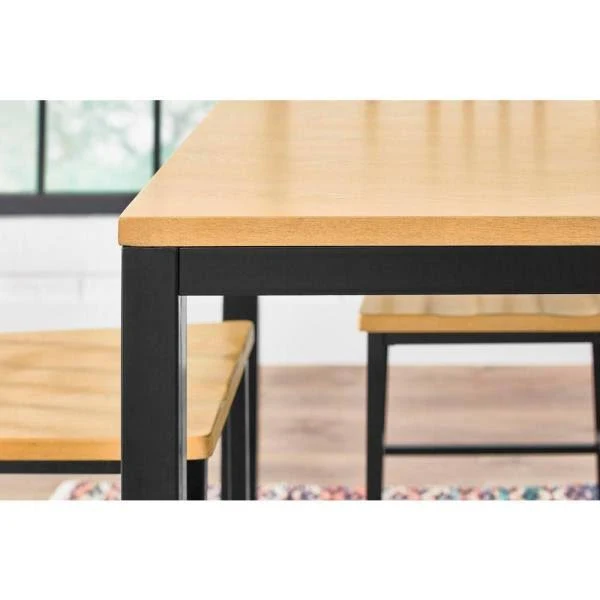 StyleWell Donnelly Black Metal Rectangular Dining Table for 6 with Natural Finish Top (60 in. L x 30 in. H), Black/Natural