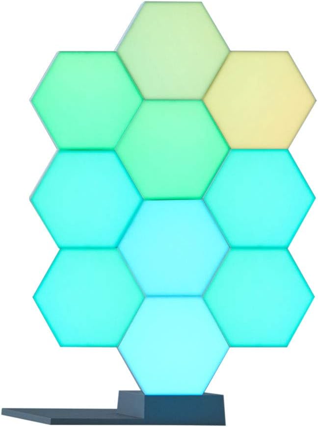 Yescom 10 Pack WiFi Smart LED Light Kit Hexagon Light Panel DIY LED Wall Lights Voice Control 16 Million Colors Work with Alexa Google for Gaming Room Home Bar Party Decor