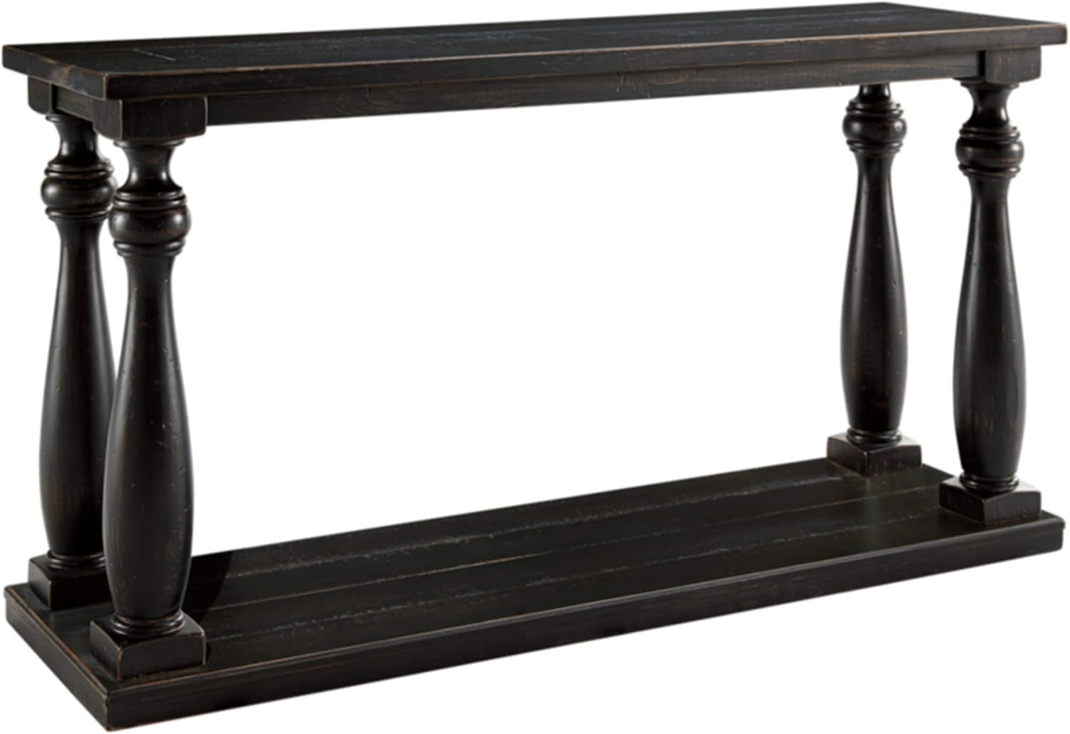 Signature Design by Ashley Mallacar Rustic Cottage Rectangular Sofa Table with Floor Shelf, Black