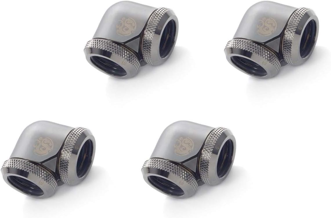 Bitspower Dual Enhance Multi-Link Adapter Fitting for 16mm OD Rigid Tubing, 90 Degree Angle, Black Sparkle, 4-Pack Pack of 2