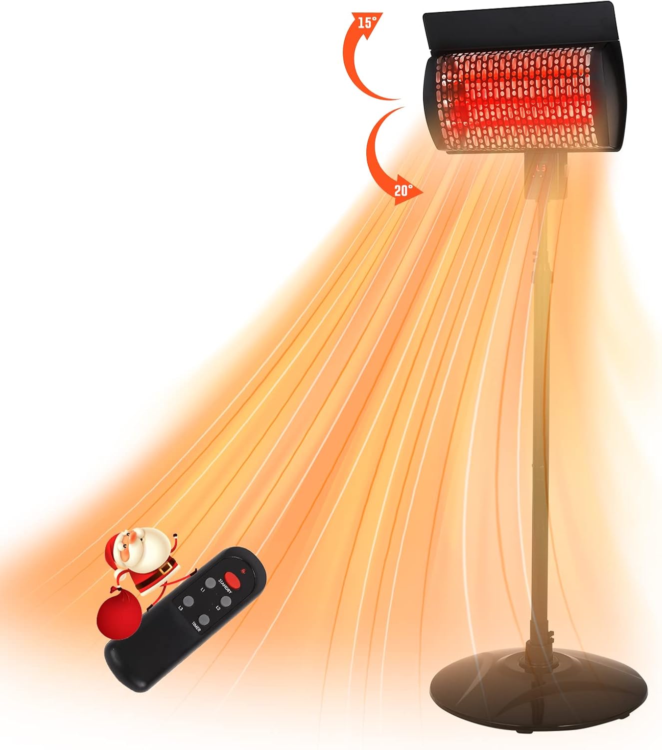 Electric Patio Heater, Outdoor Heater, 1500W Infrared Heater with 3 Power Settings, Digital Panel with 12H timer, Adjustable Height Space Heater, In/Outdoor, Sunday Living, SPH-15NR-NO2