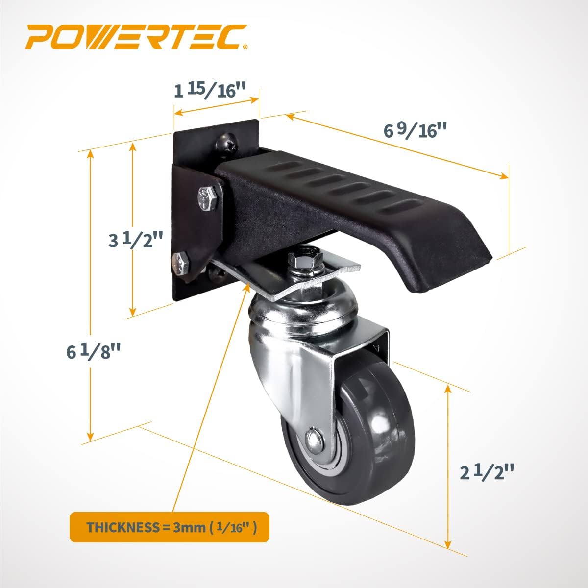 POWERTEC 17002 Workbench Casters with Quick-Release Plates, 4 Sets, Black