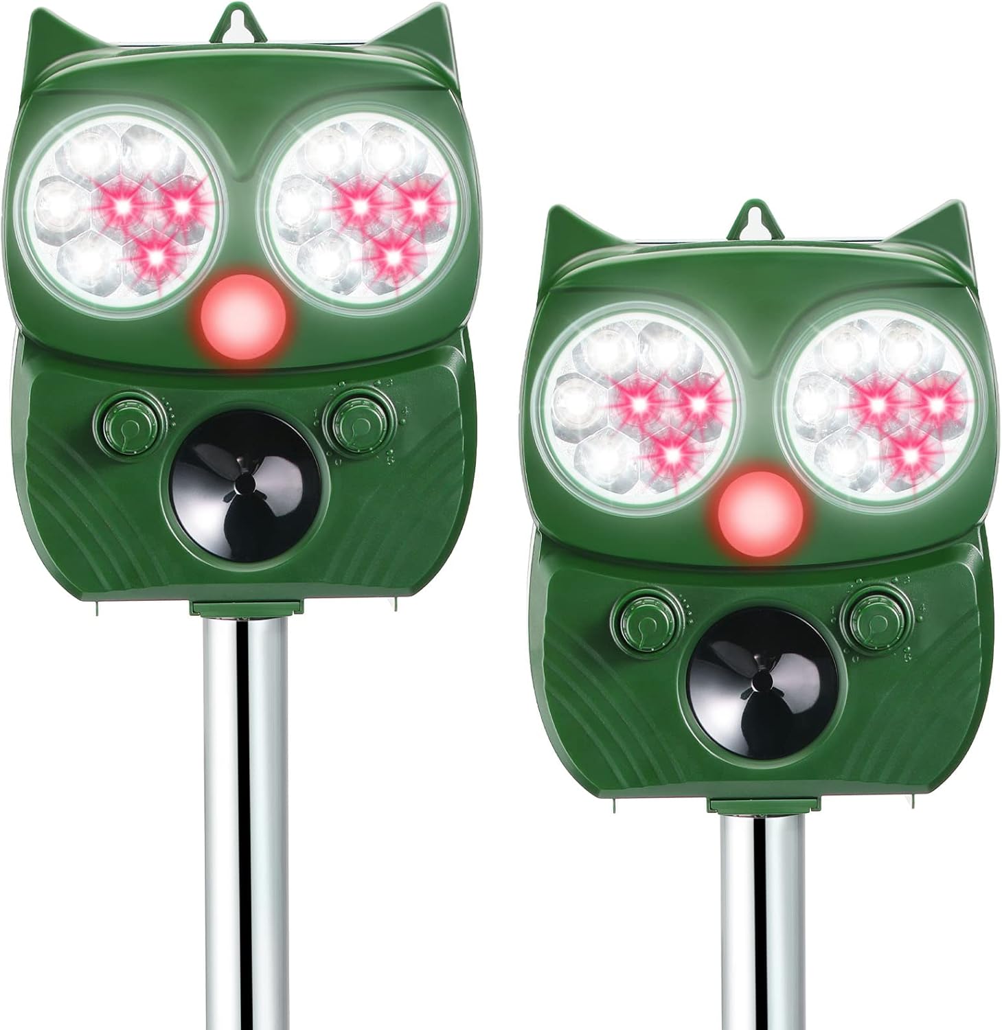 2 Pack Ultrasonic Animal Deterrent Devices Green Solar Mole Repellent Weatherproof Solar Animal Repeller Bird Repellent Devices Outdoor with Flashing LED Light and Alarm Sound for Animal Deterrent