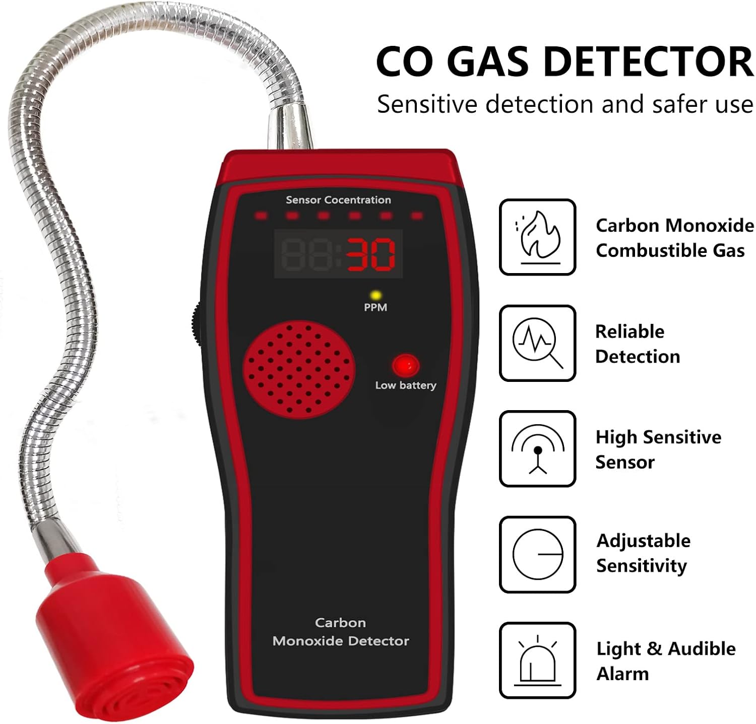 HYTONG Carbon Monoxide Detectors, Handheld Carbon Monoxide Meter, CO Detector with Digital Concentration Display, Battery Powered Gas Leak Detector with LED Lights & Voice Alarm ( with AA×3 Battery ) Pack of 2