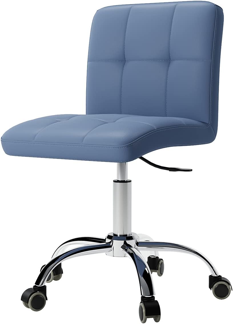 360&deg; Office Desk Chair,PU Adjustable Rolling Task Chair with Backrest for Barber,Office,Home, Computer,360&deg; Swivel,Armless,White