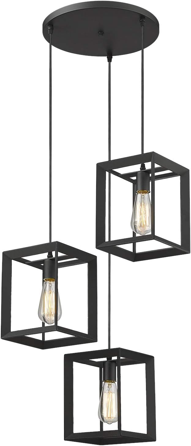 Emliviar 3-Light Cluster Pendant Lights, Industrial Kitchen Island Lighting Fixture, Black Finish, 20061D-3 BK