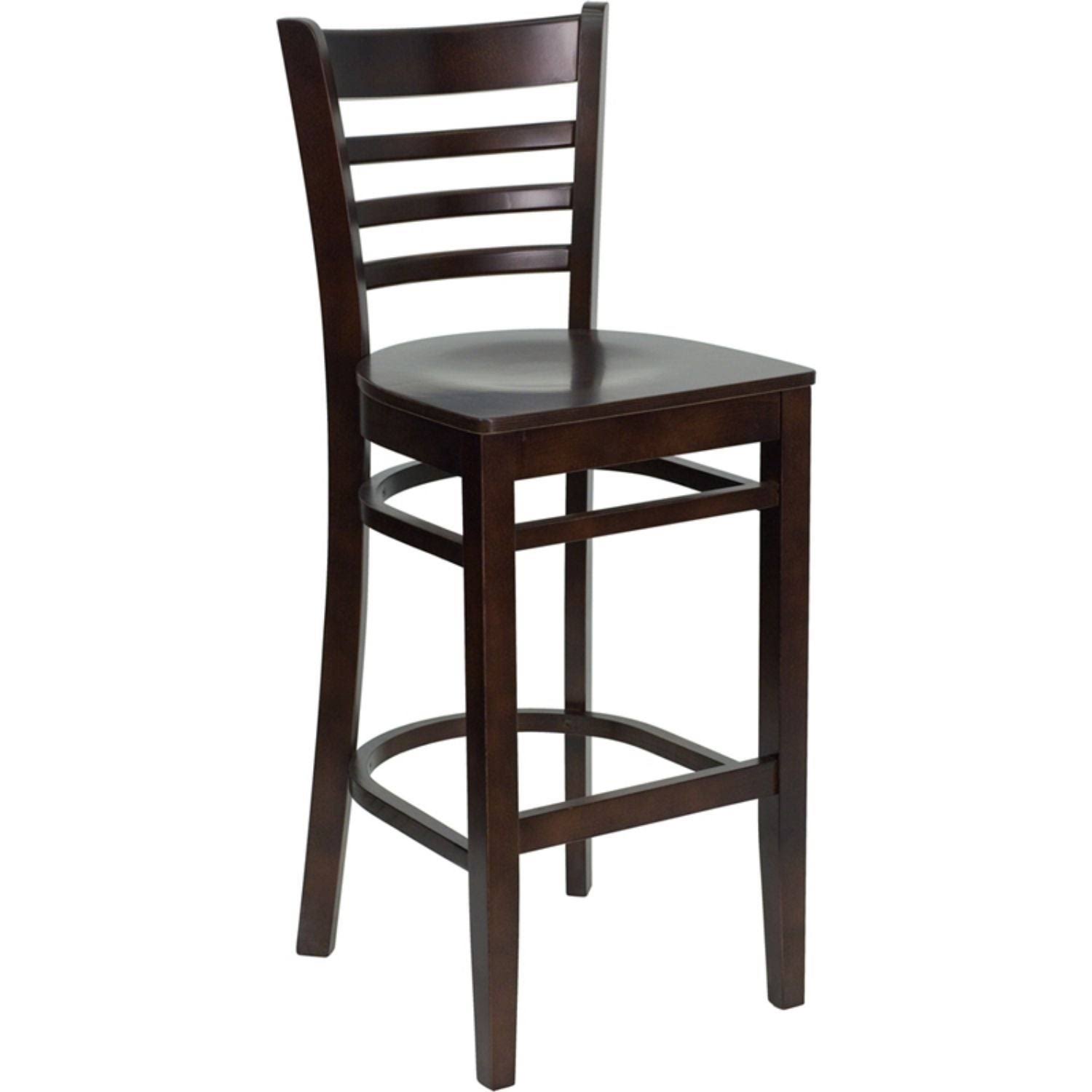 Offex Hercules Series Walnut Finished Ladder Back Wooden Restaurant Bar Stool