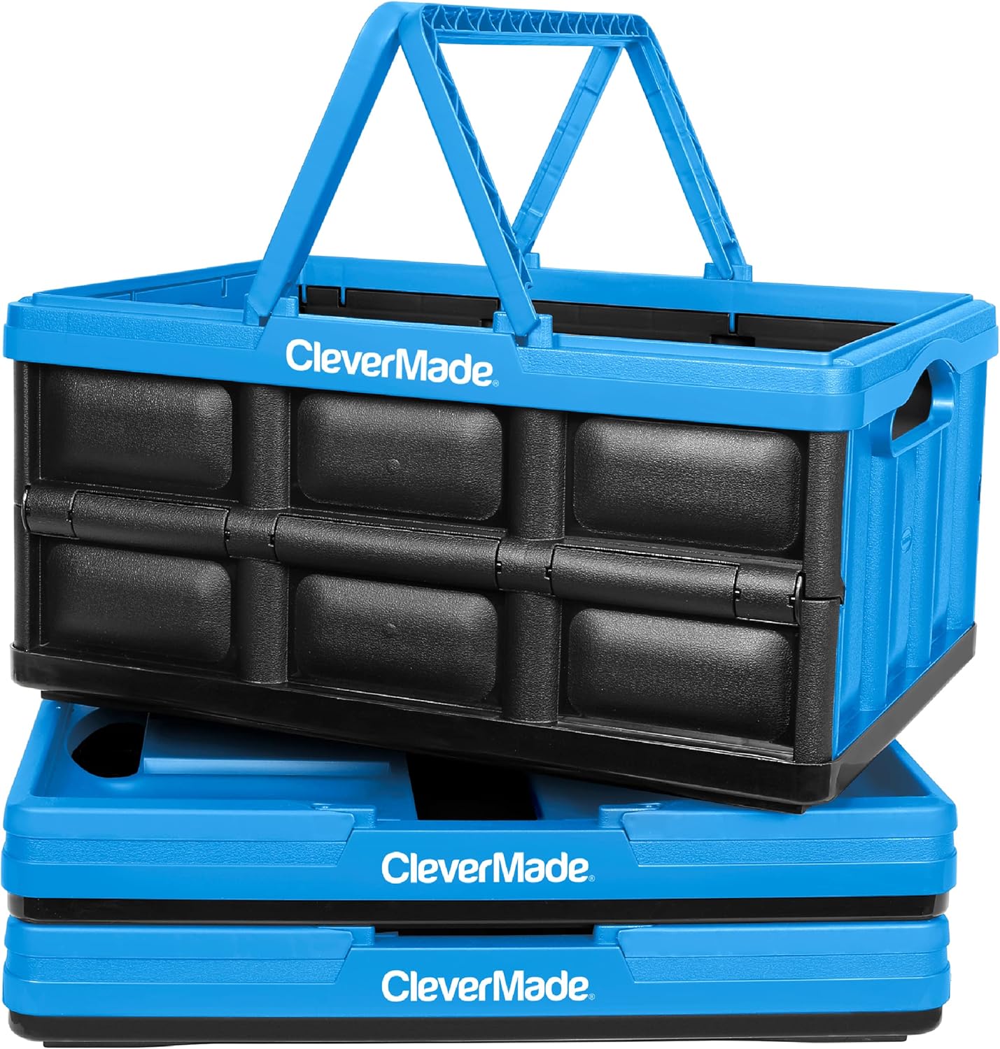 CleverMade Collapsible Plastic Storage Bins with Handles - Multi-Use Stackable Folding Crates for Home and Garage Organization - 32L CleverCrates - Pack of 3, Charcoal Pack of 2