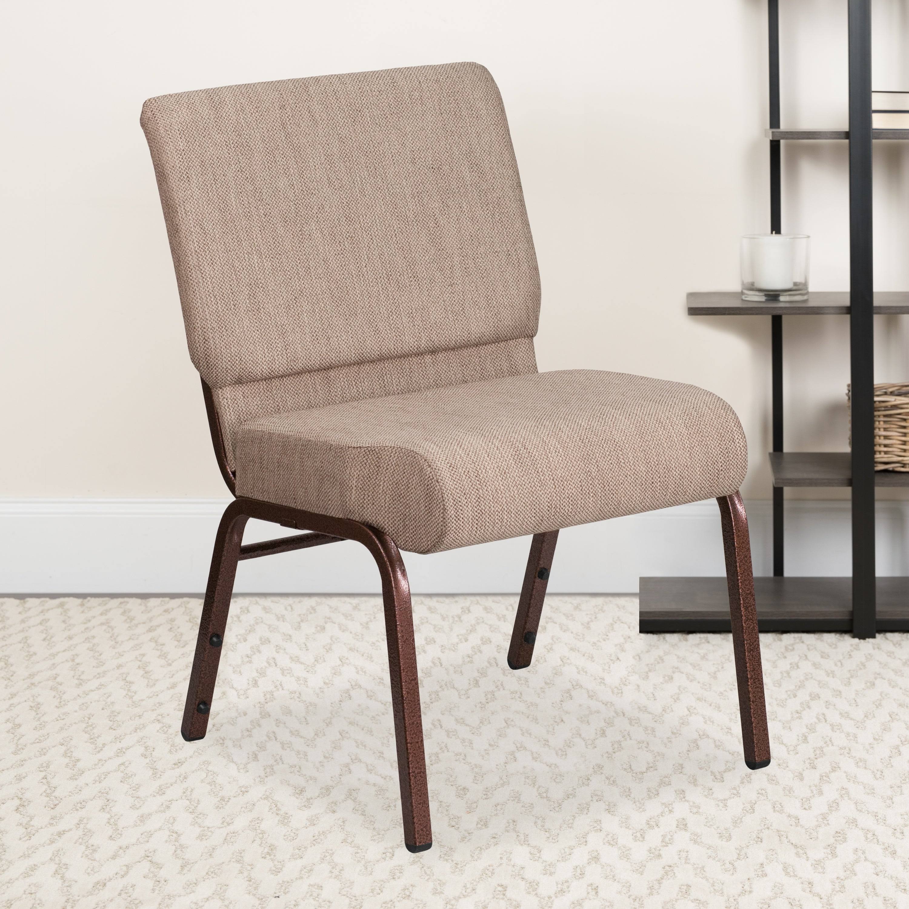 Lancaster Home Hercules Series 21&&w Stacking Church Chair Beige Fabric/Copper Vein Frame