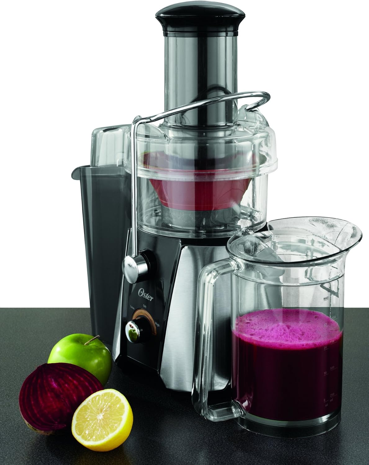 Oster Easy-to-Clean Professional Juicer, Stainless Steel Juice Extractor, Auto-Clean Technology, XL Capacity, Gray