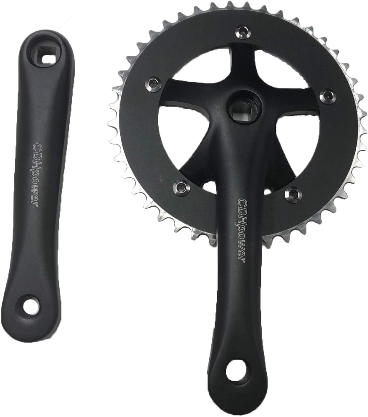 CDHPOWER Single Speed Crankset 44T 165mm Crankarms 130 BCD Crankset for Mountain Road Bike Fixed Gear Bicycle(Square Taper, Black) (44T, Sprocket) Pack of 2