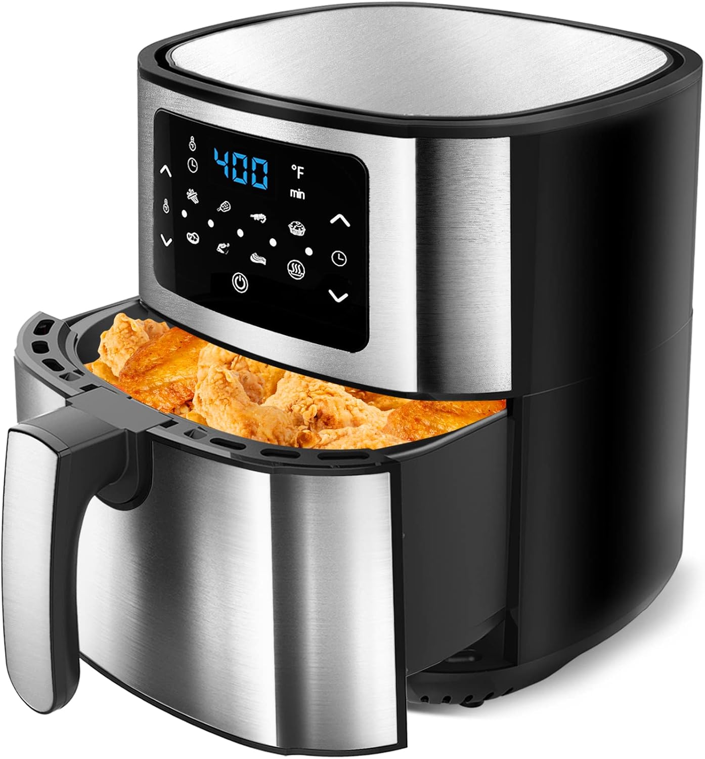 JUSTSTONE Air Fryer, 6 Quart 7-in-1 Electric Hot Air Fryer, Large Family Size Stainless Steel Air Fryer Oilless Cooker, Preheat & Shake, LED Touch Control Panel and Nonstick Frying Pot, Use Less Oil for Healthy Rapid Frying Pack of 2