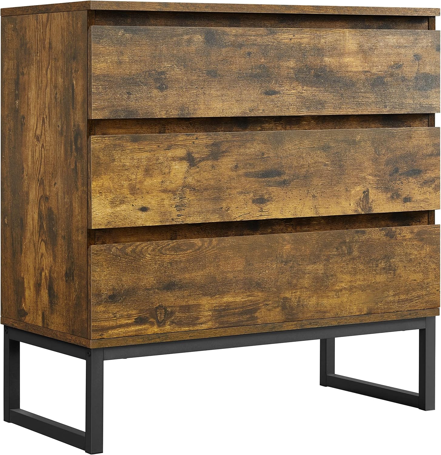 Topeakmart 3 Drawer Storage cabinet Free Standing Accent Organizer for Living Room, Hallway and Office, Sturdy Steel and Wood Frame, Easy to Pull, Rustic Brown