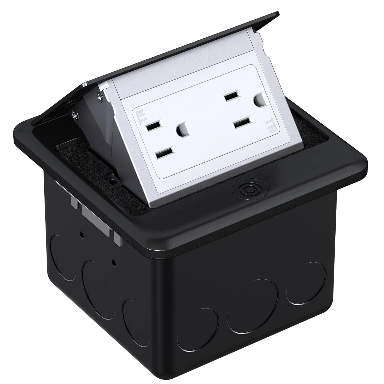 WEBANG Pop Up Floor Outlet Box with 15 Amp Tamper-Resistant Receptacle Outlet, Corrosive Resistant Hardware, Black Pack of 2