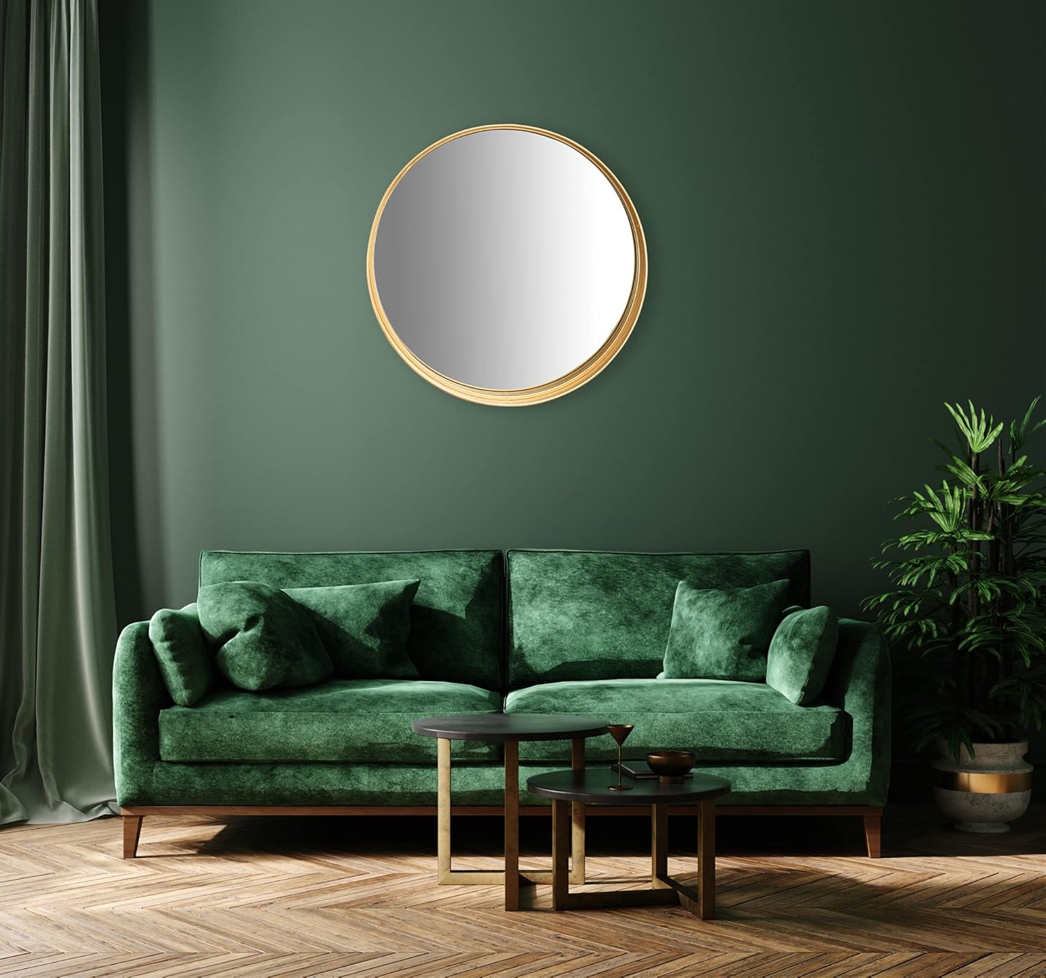 Creative Co-Op Round Accent Gold Metal Frame & Shelf Reflective Mirrors