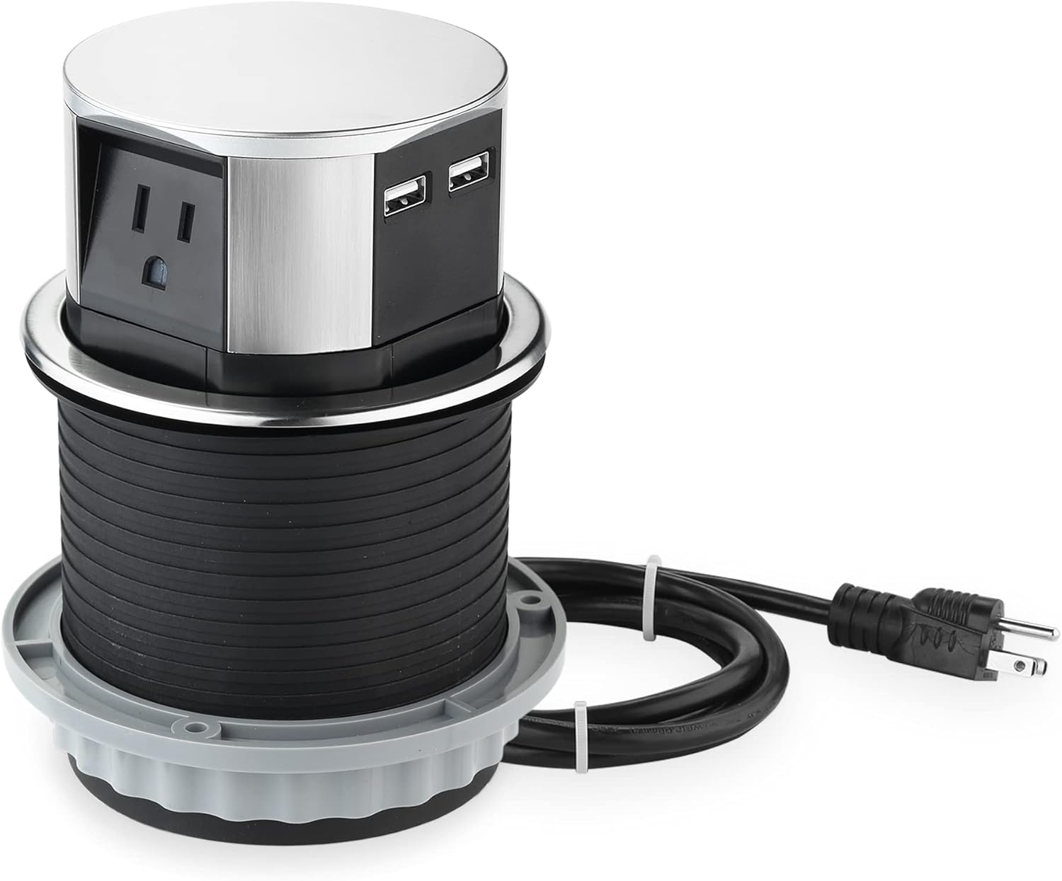 Link 2 Home Space Saver Pop Up Outlet with USB, 3 Power Outlets 15A, 2 USB Ports 2.4A Fast Charge, Splash Resistant, Stainless-Steel Finish, for Kitchen Counter Island, Office Table and Workshop