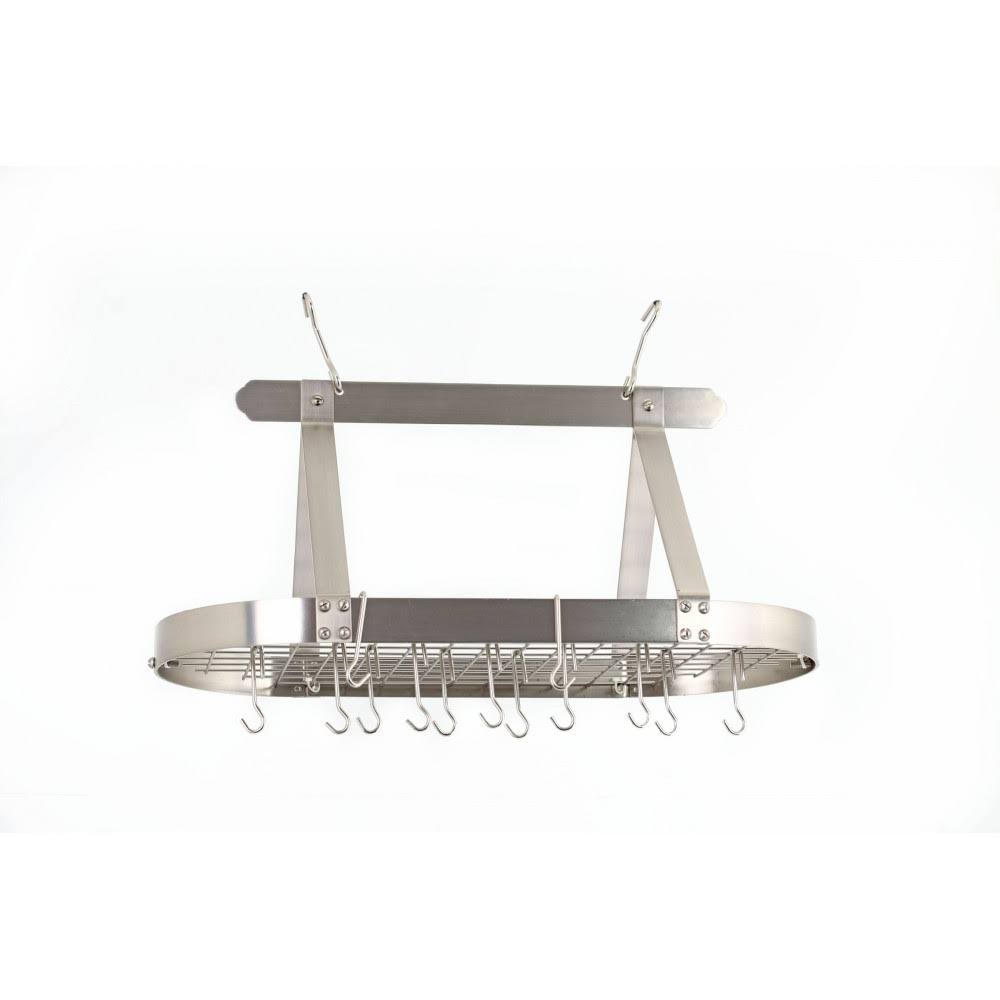 Oval Satin Nickel Pot Rack with Grid u0026 16 Hooks, 36x22 x 19 x 15 1/2x22 by Old Dutch International - 107SN
